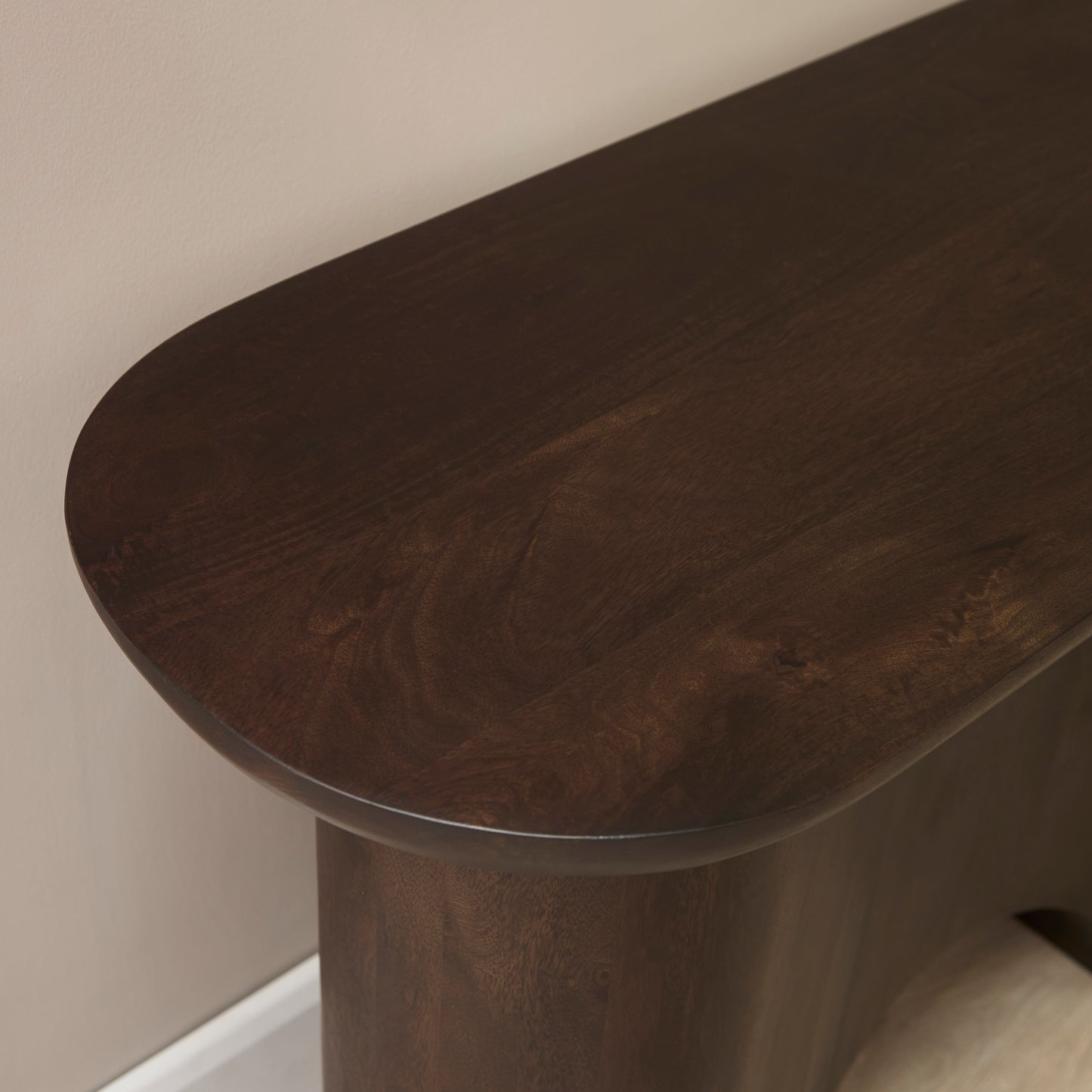 Octavia 110cm Oval Console Table - Coffee Brown Mango Wood - Laura James 