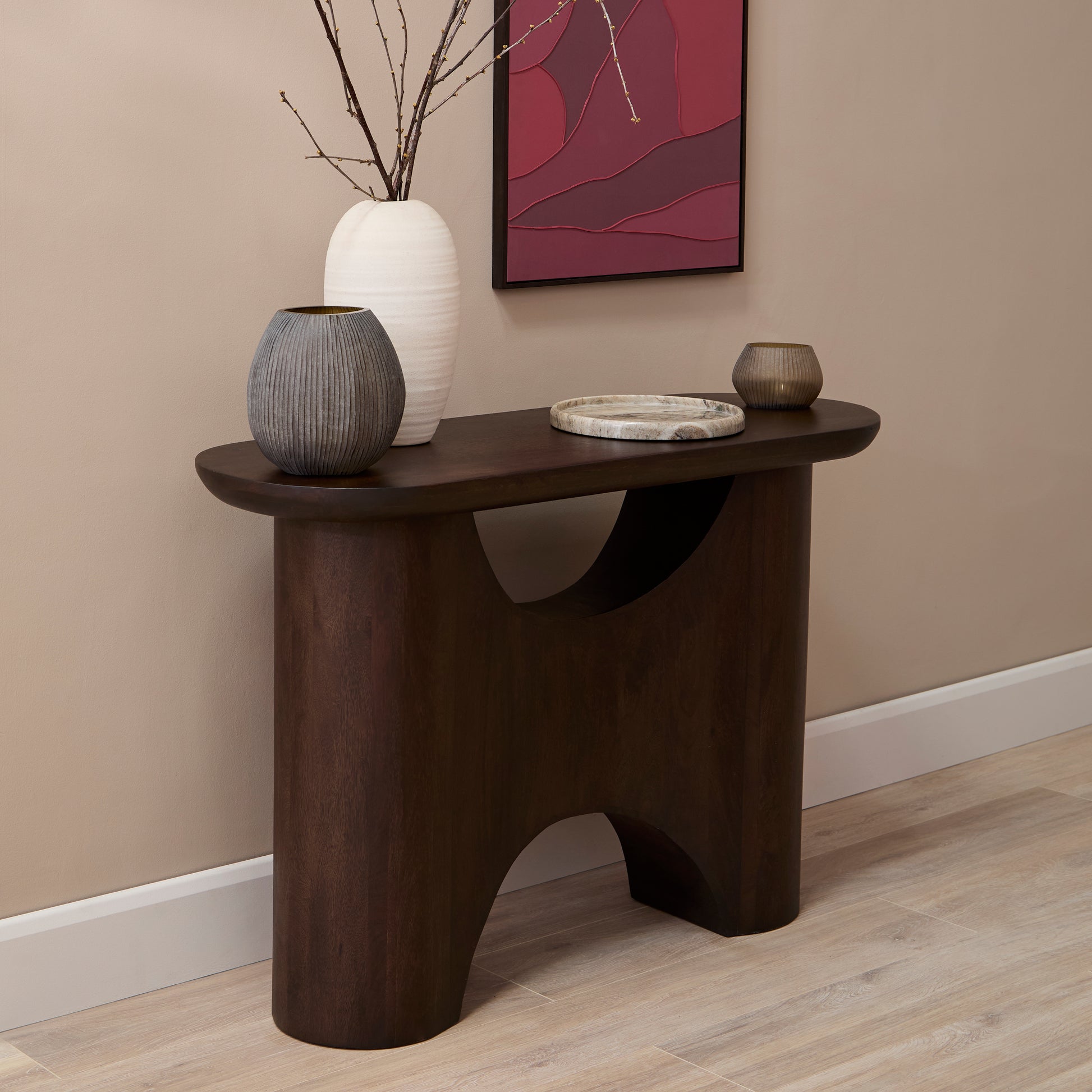 Octavia 110cm Oval Console Table - Coffee Brown Mango Wood - Laura James 