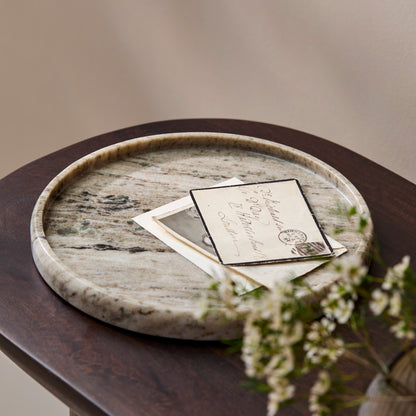 Tiree 26cm Round Tray - Beige Marble - Laura James 