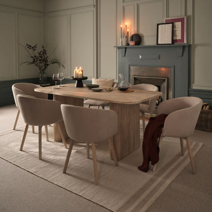 Orla 180cm Limewash Dining Table Set - 6 Seater - Archer Soft Beige Dining Chairs - Whitewash Legs