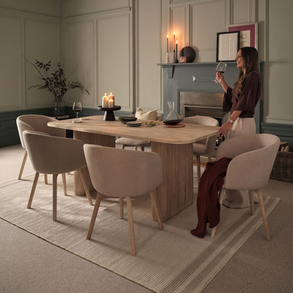 Orla 180cm Limewash Dining Table Set - 6 Seater - Archer Soft Beige Dining Chairs - Whitewash Legs