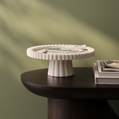 Tiree 25cm Round Cake Stand - White Marble - Laura James 