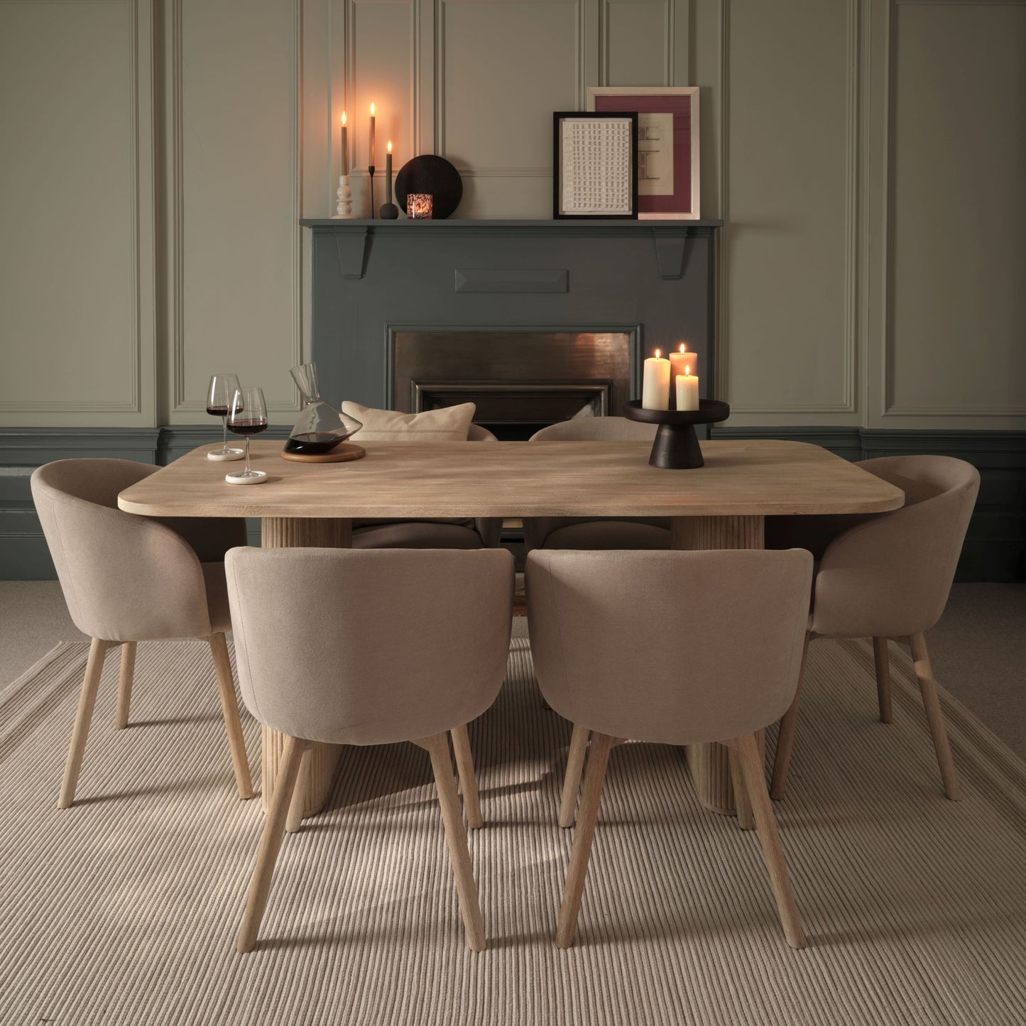 Orla 180cm Limewash Dining Table Set - 6 Seater - Archer Soft Beige Dining Chairs - Whitewash Legs