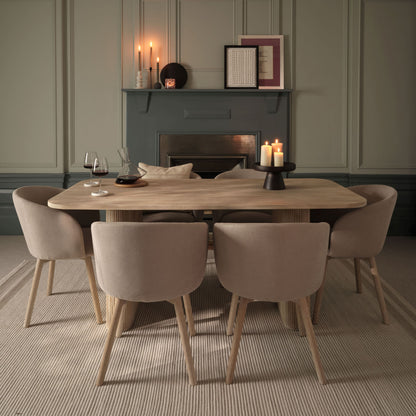 Orla 180cm Limewash Dining Table Set - 6 Seater - Archer Soft Beige Dining Chairs - Whitewash Legs