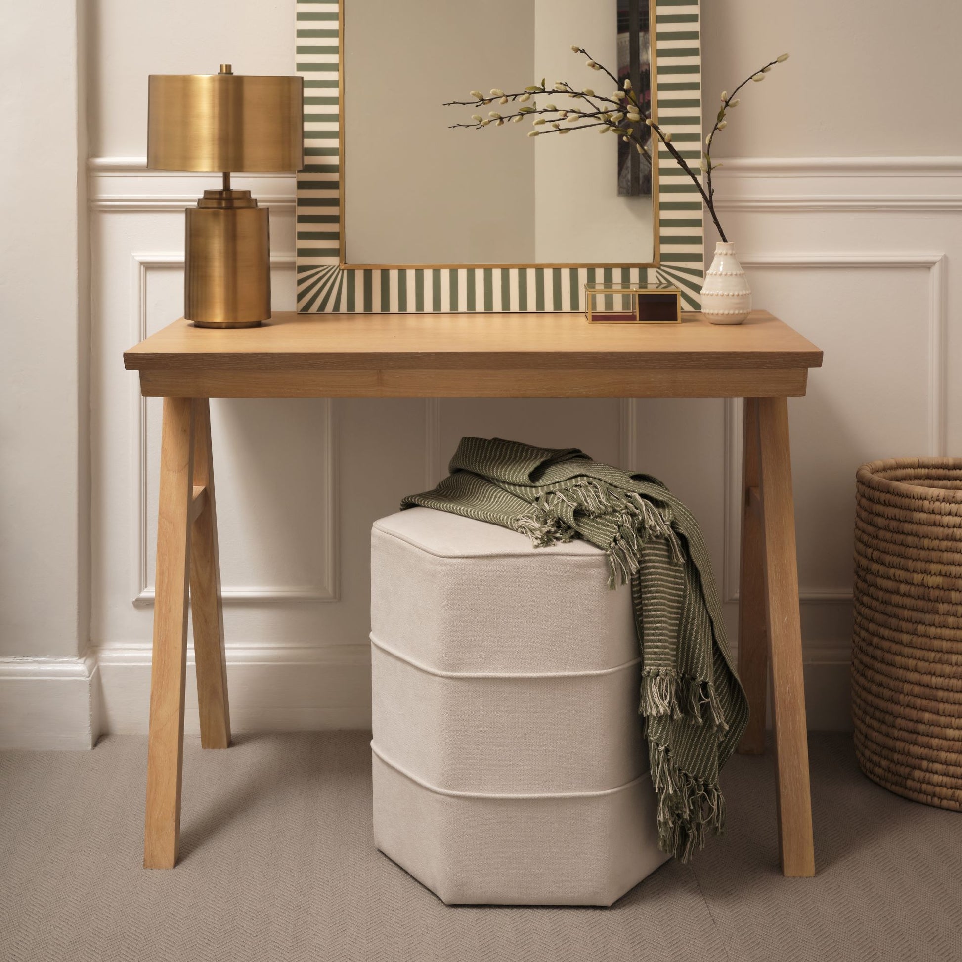 Margot 46cm Hexagon Footstool - Ivory - Laura James 