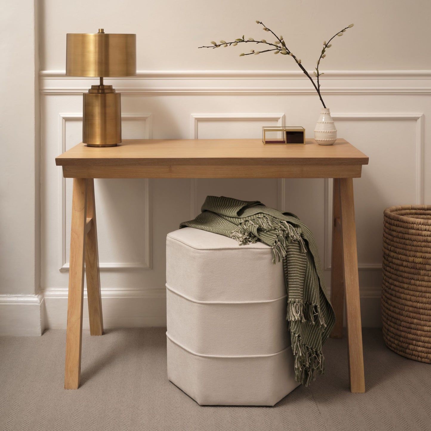 Sabina 100cm Rectangular Desk - Whitewash Oak - Laura James 