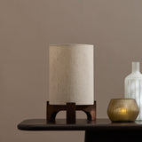 Konduru 30cm Table Lamp - Natural Fabric and Darkened Mango Wood - Laura James 