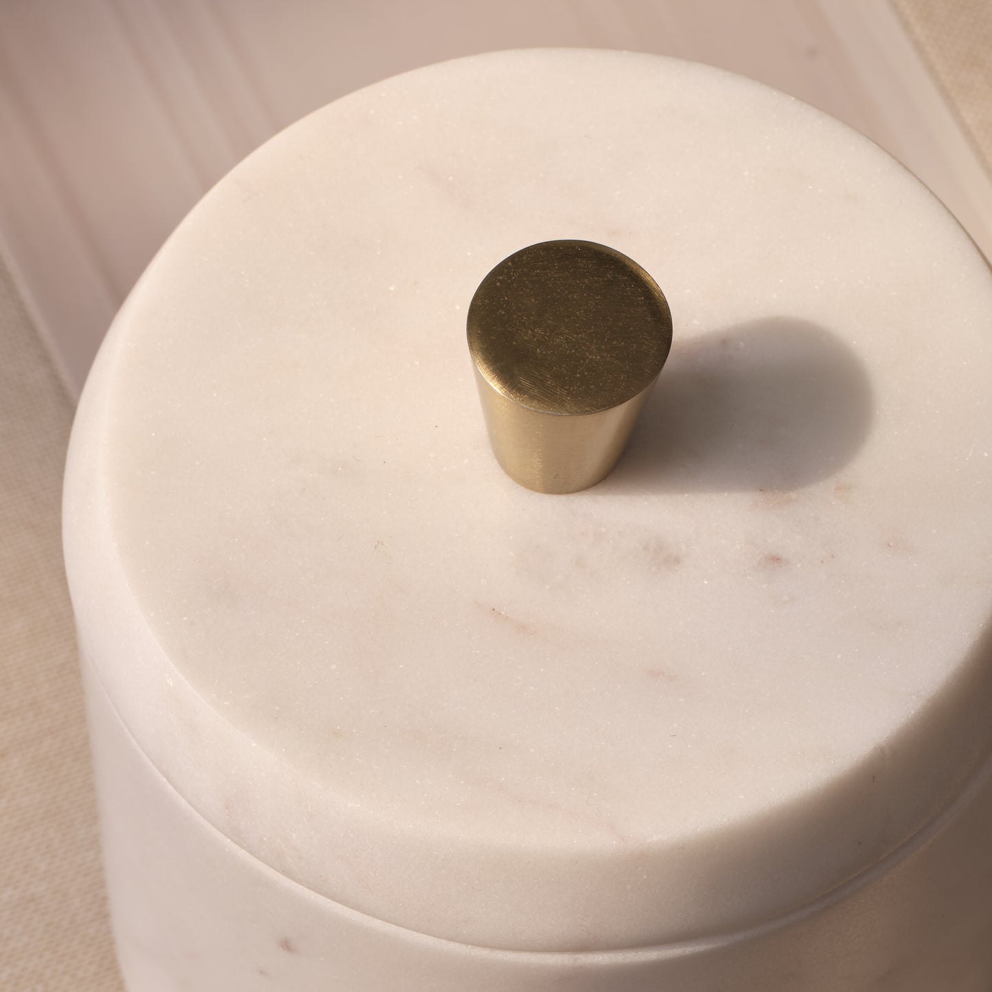 Tiree 10cm Lidded Pot with Brass Handle - White Marble - Laura James 