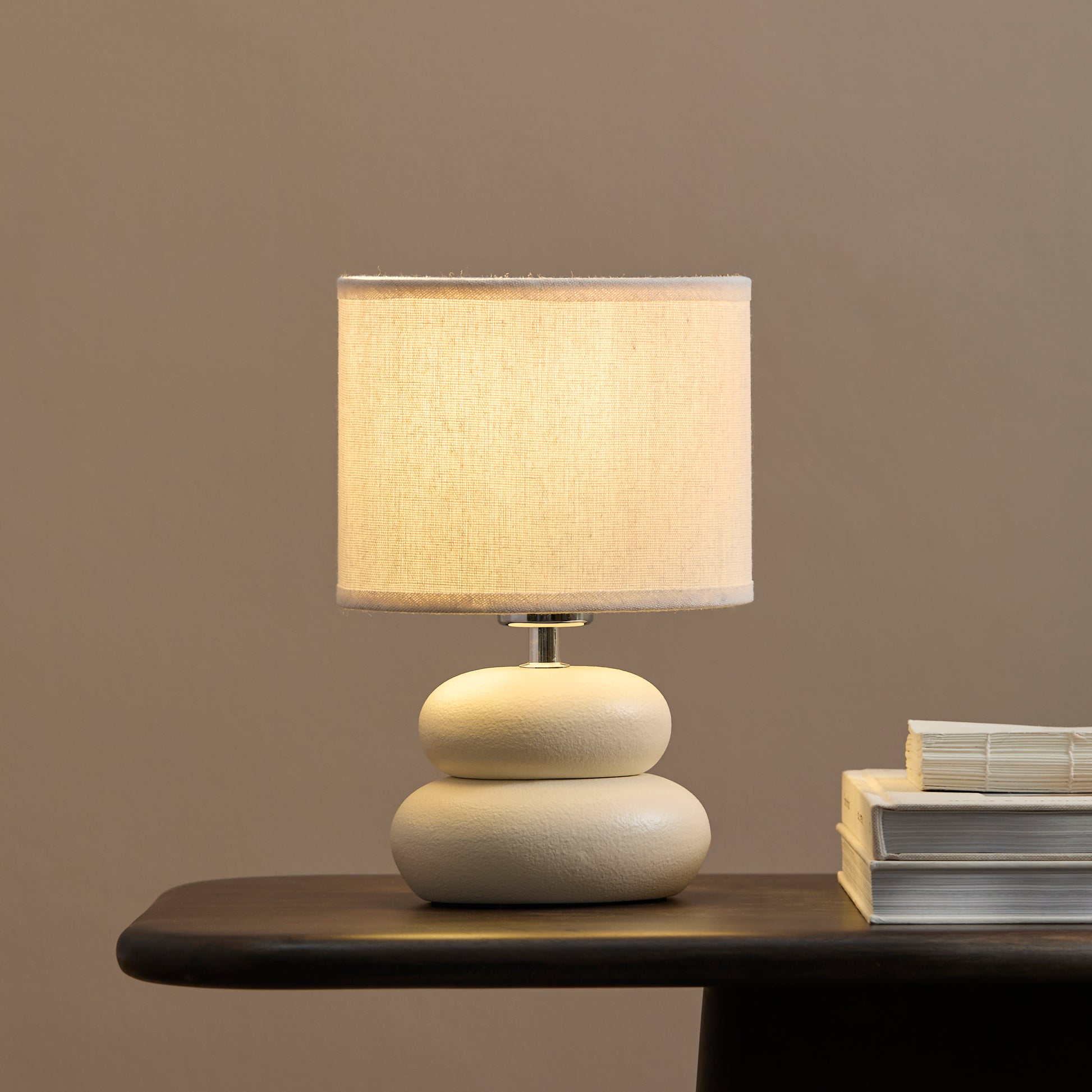 Chesil 29cm Table Lamp - Off White with Alabaster White Linen Shade - Laura James 