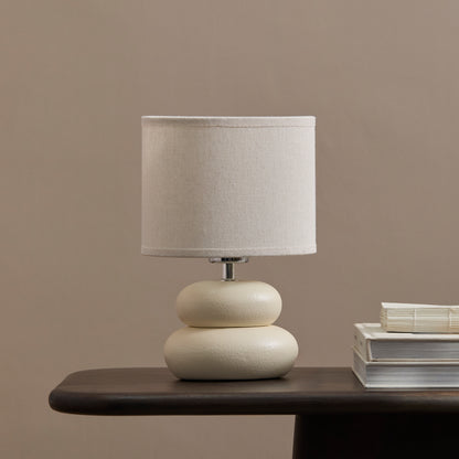 Chesil 29cm Table Lamp - Off White with Alabaster White Linen Shade - Laura James 