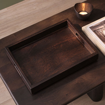 Alder 40cm Rectangular Wooden Tray - Coffee Brown - Laura James 