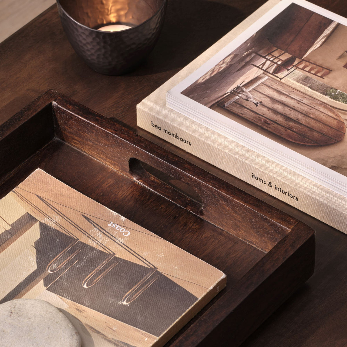 Alder 40cm Rectangular Wooden Tray - Coffee Brown - Laura James 