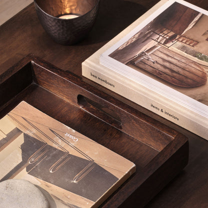 Alder 40cm Rectangular Wooden Tray - Coffee Brown - Laura James 