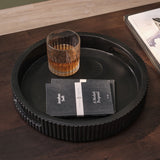 Jade 35cm Round Ribbed Tray - Jet Black Mango Wood - Laura James 