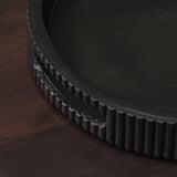 Jade 35cm Round Ribbed Tray - Jet Black Mango Wood - Laura James 