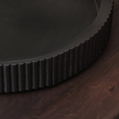 Jade 35cm Round Ribbed Tray - Jet Black Mango Wood - Laura James 