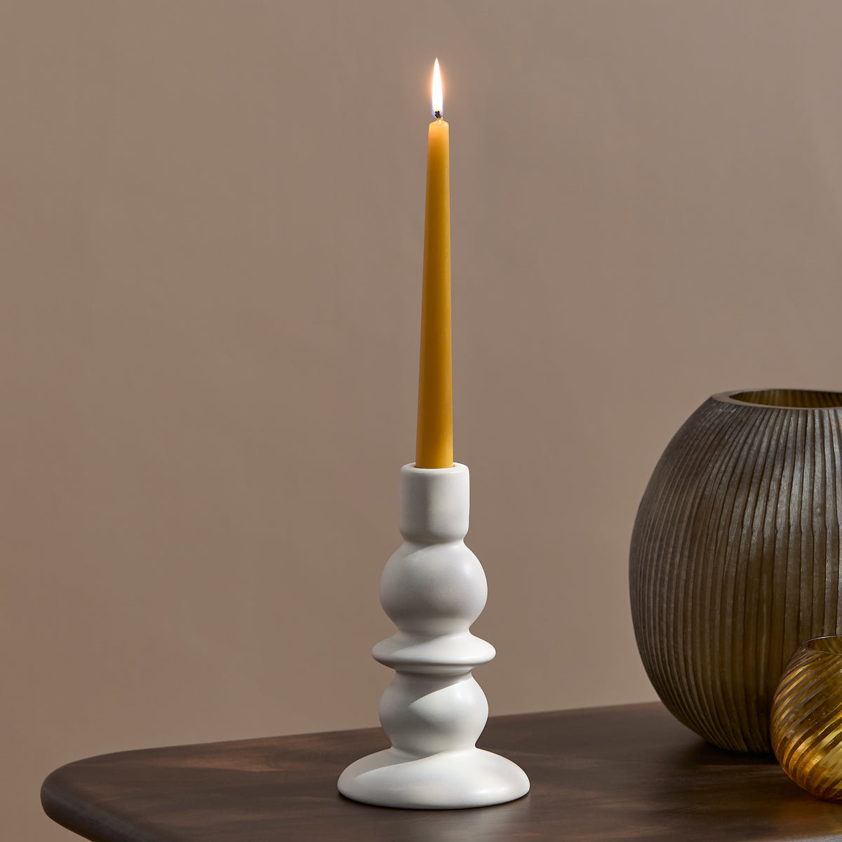 Alder 18cm Ceramic Candlestick Set of 2 - Off White - Laura James 