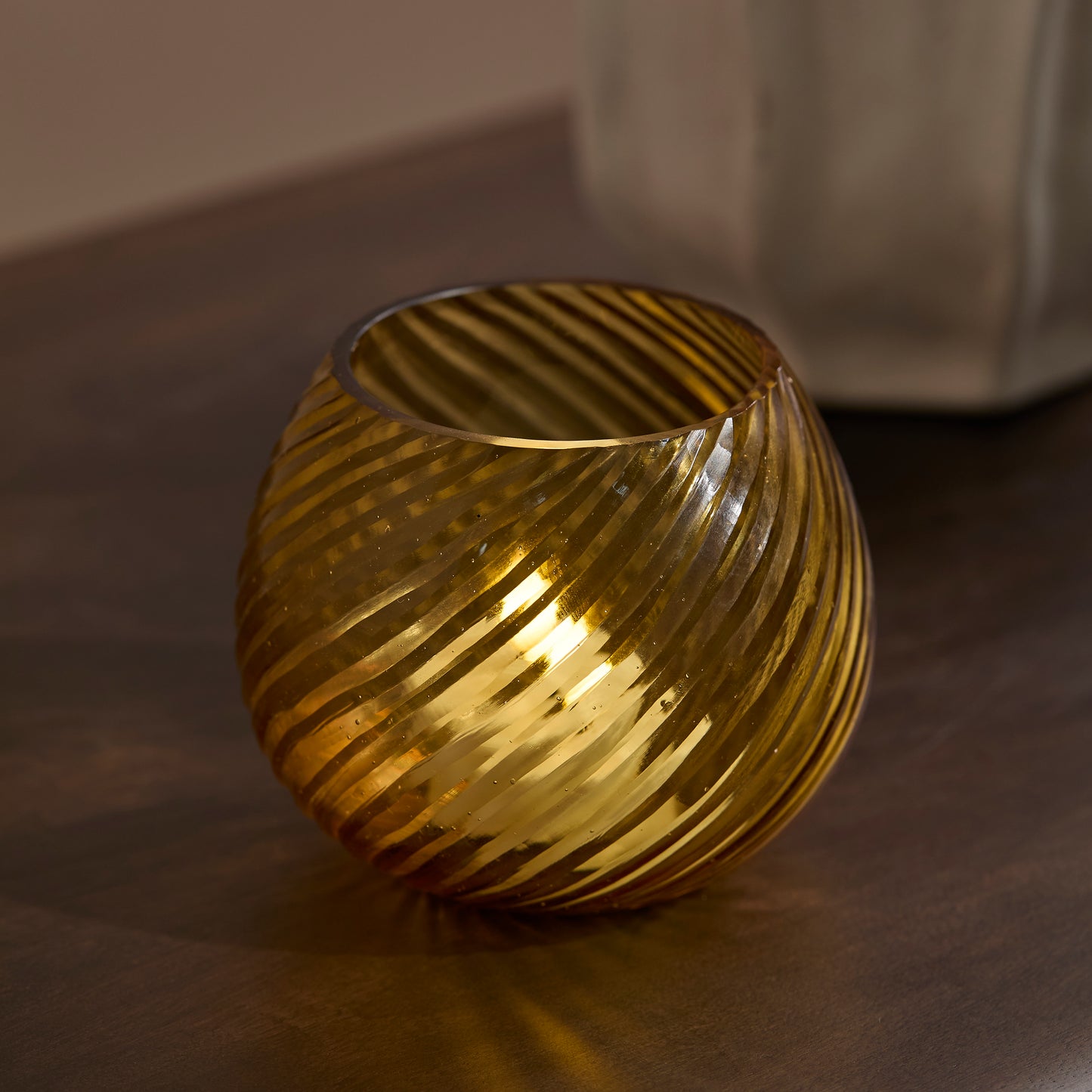 Lacaze 10cm Glass Tea Light Holder - Amber Yellow - Laura James