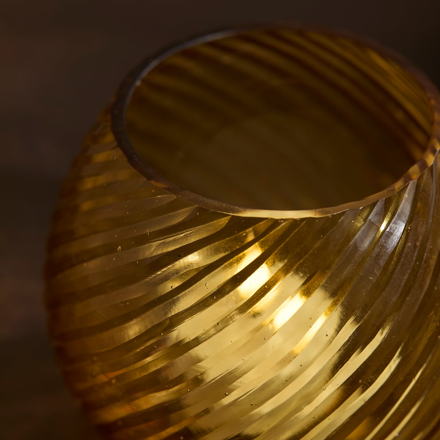 Lacaze 10cm Glass Tea Light Holder - Amber Yellow - Laura James