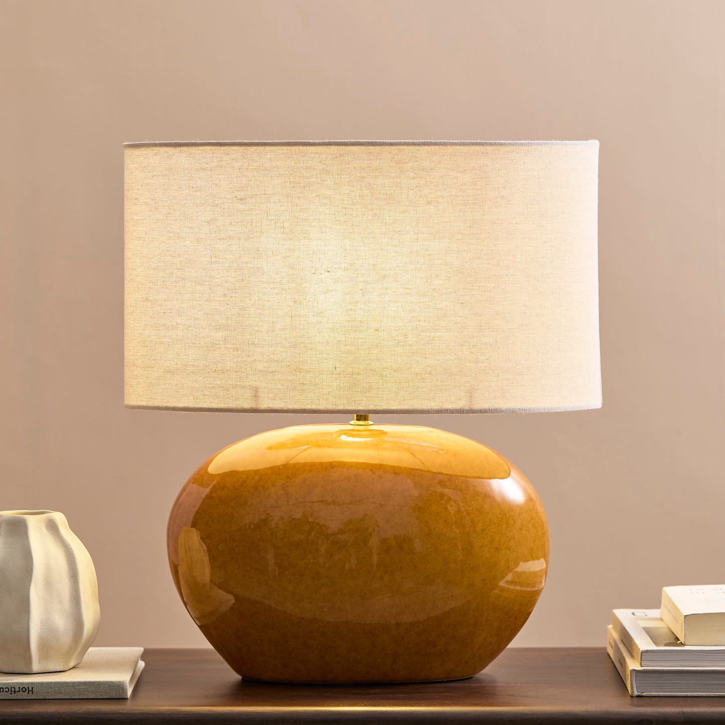 Skelton 50cm Table Lamp - Saffron Yellow with Off-White Shade - Laura James 