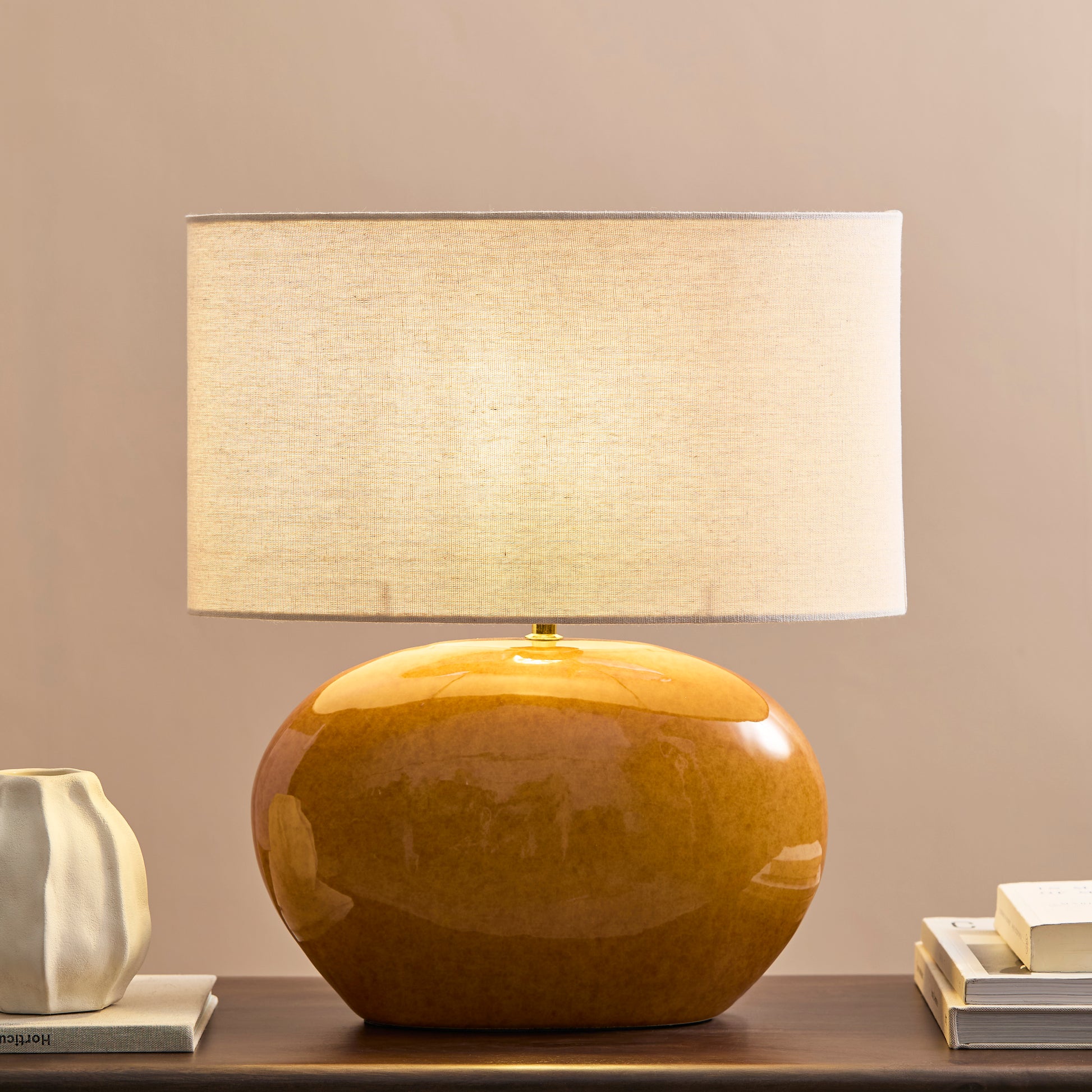 Skelton 50cm Table Lamp - Saffron Yellow with Off-White Shade - Laura James 