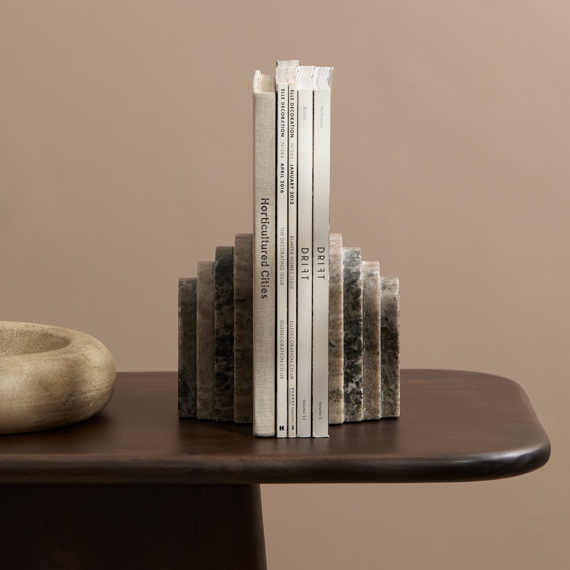 Tiree 15cm Set of 2 Arch Bookends - Beige Marble - Laura James 