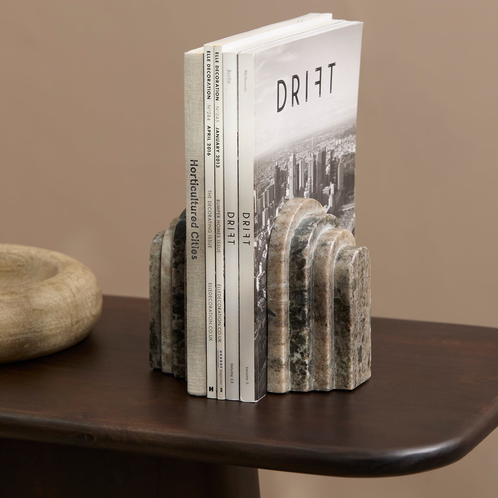 Tiree 15cm Set of 2 Arch Bookends - Beige Marble - Laura James 