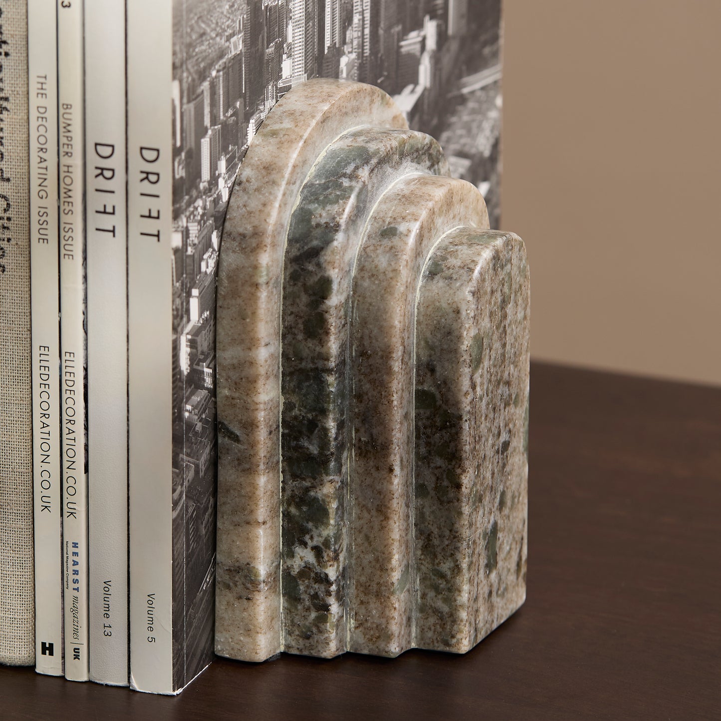 Tiree 15cm Set of 2 Arch Bookends - Beige Marble - Laura James 