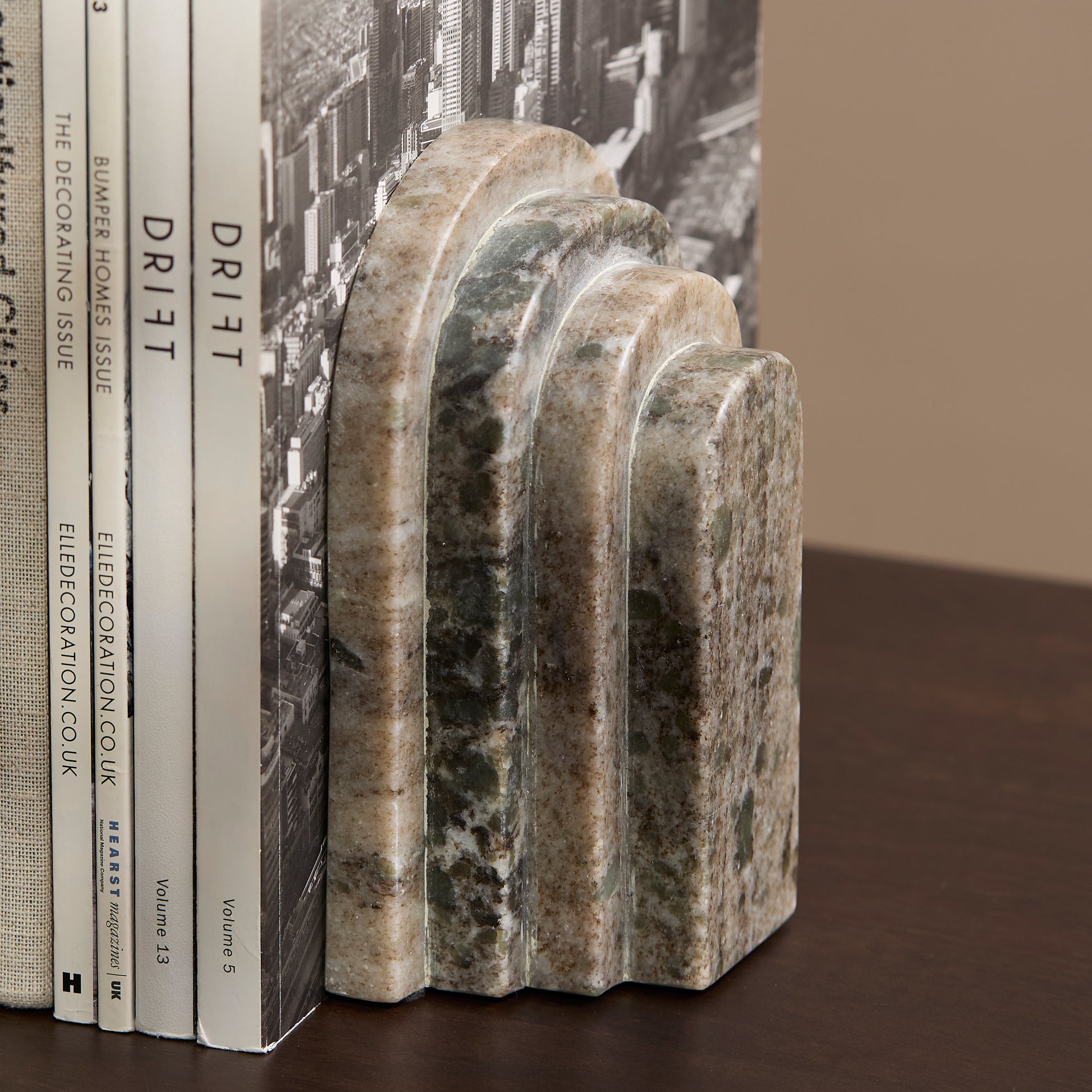 Tiree 15cm Set of 2 Arch Bookends - Beige Marble - Laura James 