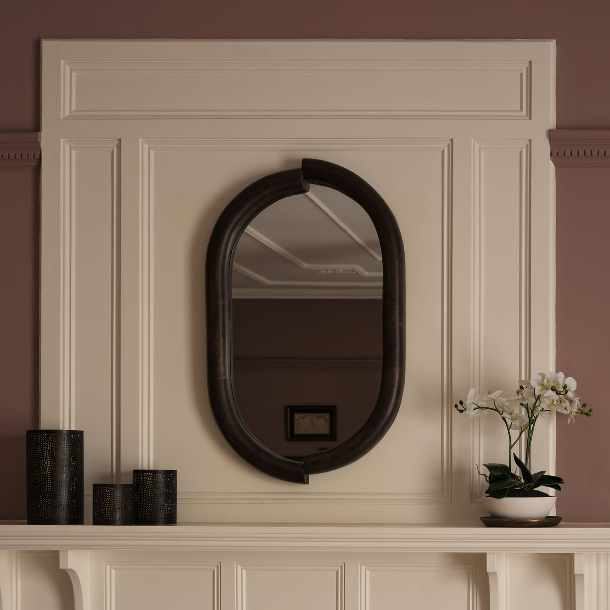 Octavia 80cm Rounded Rectangular Wall Mirror - Coffee Brown Mango Wood - Laura James 