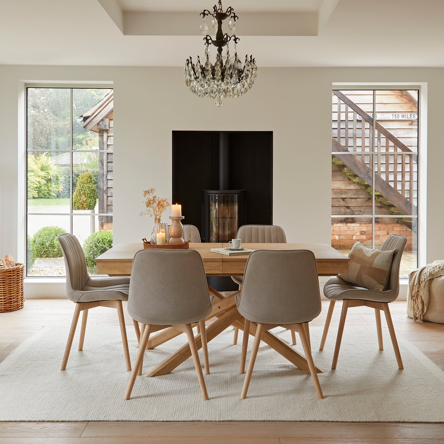 Amelia Whitewash Wooden Dining Table Set 6 Soft Beige Chairs Laura