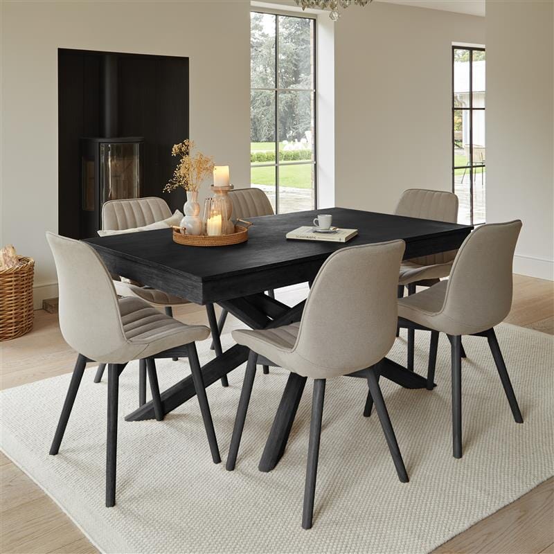 Amelia Black Wooden Dining Table Set Soft Beige Chairs Laura