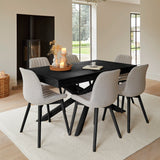 Amelia Black Wooden Dining Table Set - 6 Cloud Grey Chairs - Laura James 