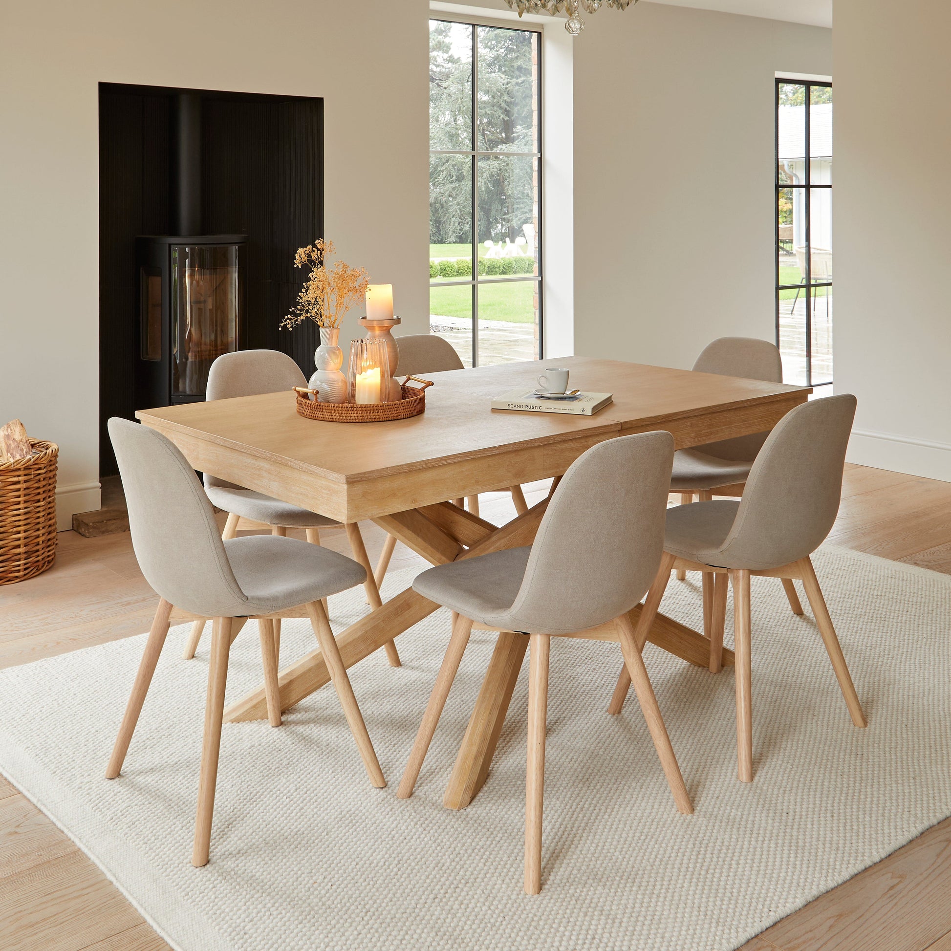 Amelia Whitewash Dining Table Set - 6 Seater - Ellis Soft Beige Dining Chairs - Whitewash Legs - Laura James 