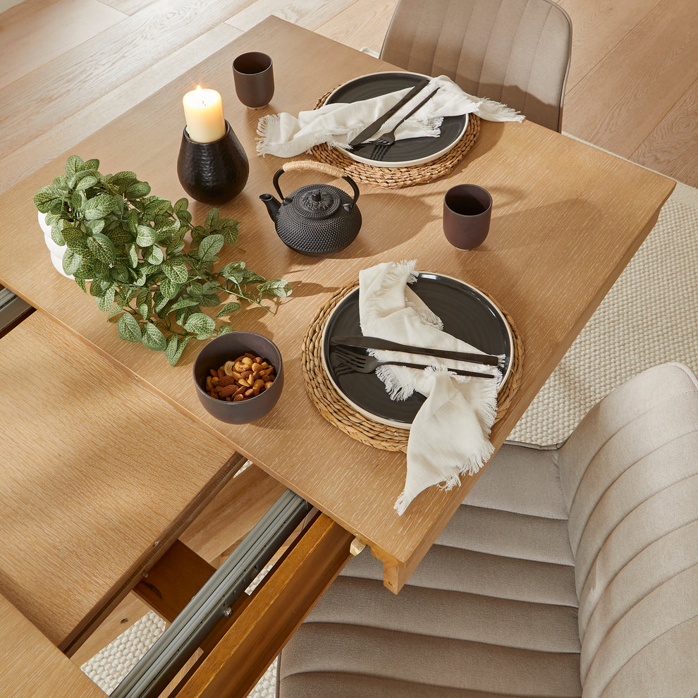 Amelia Whitewash Wooden Dining Table Set 6 Soft Beige Chairs Laura