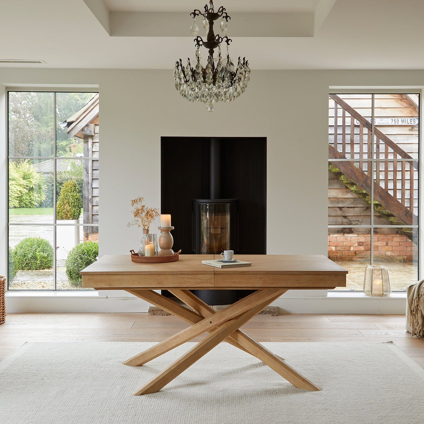 Amelia Whitewash Dining Table Set - 6 Seater - Bella Light Beige Boucle Dining Chairs - Whitewash Legs - Laura James 