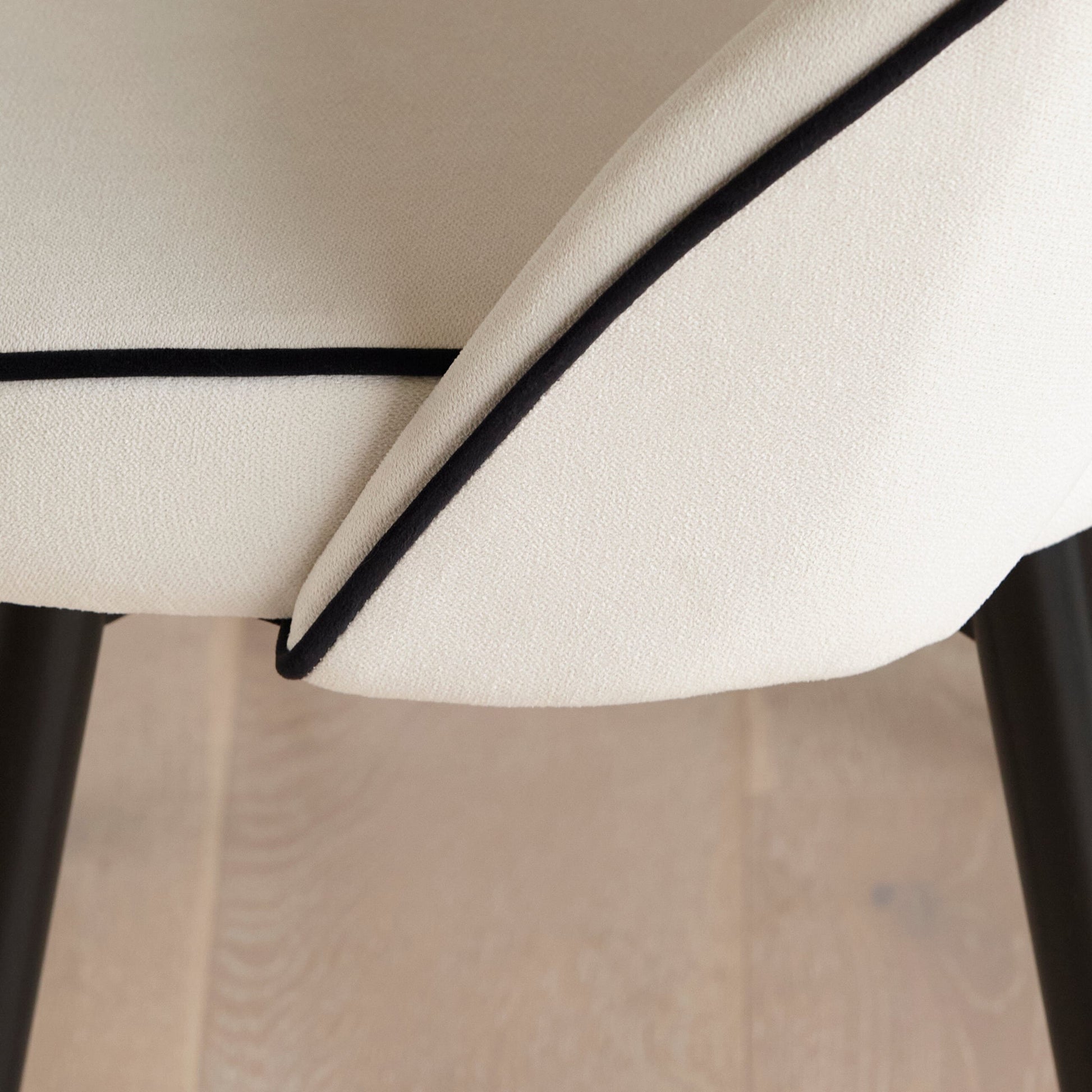 Marilyn Ivory with Black Piping Dining Chairs with Black Legs - Laura James 