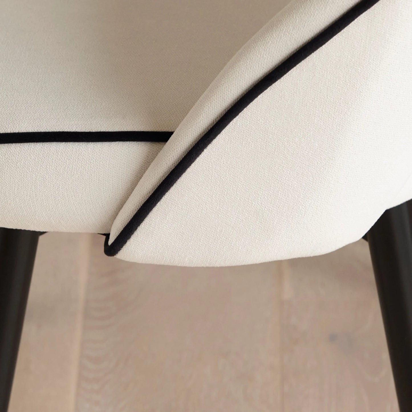 Olivia 160-240cm Black Oak Dining Table Set - 6 Seater - Marilyn Ivory with Jet Black Piping Dining Chairs - Black Oak Legs
