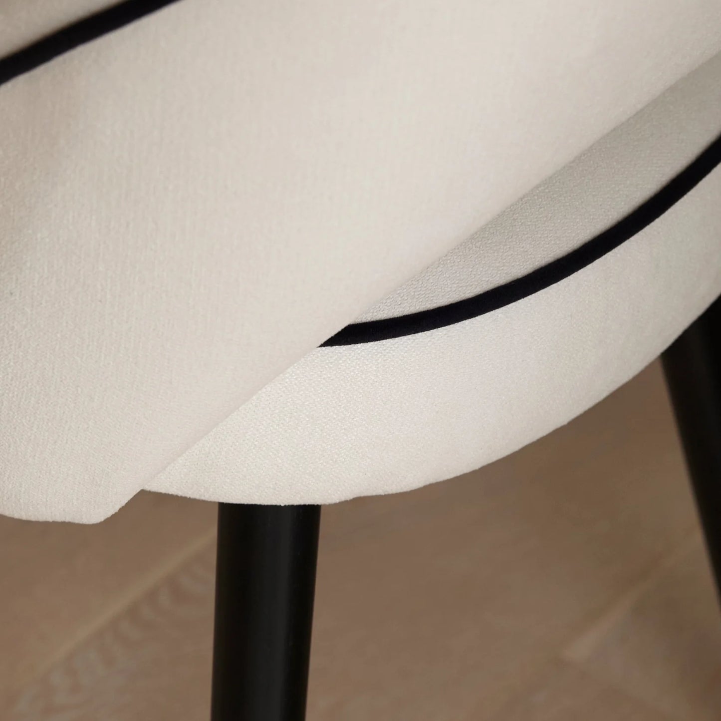 Olivia 160-240cm Black Oak Dining Table Set - 6 Seater - Marilyn Ivory with Jet Black Piping Dining Chairs - Black Oak Legs