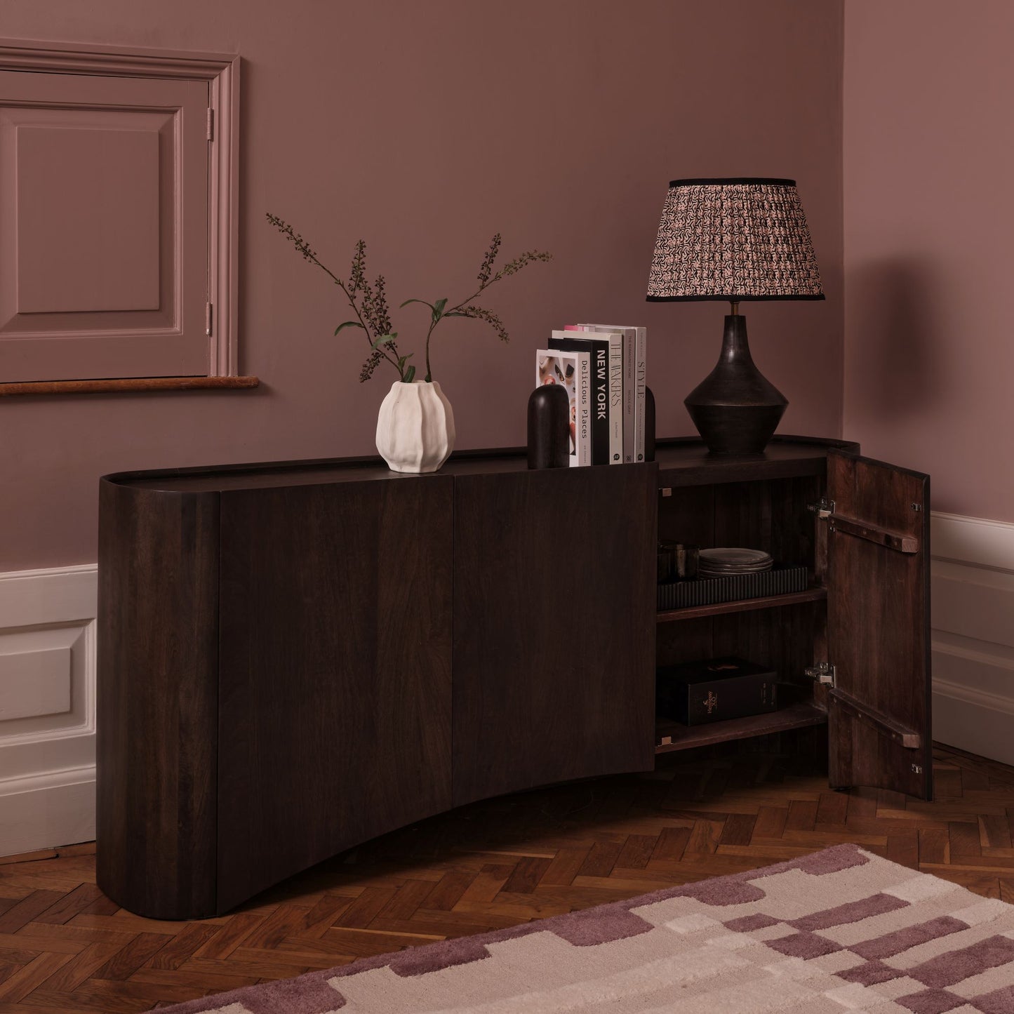 Octavia 3 Door Tall Sideboard - Coffee Brown Mango Wood - Laura James 