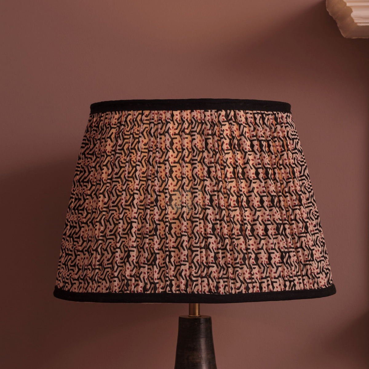 Nimana 30cm Gathered Lamp Shade - Black & Red Geometric