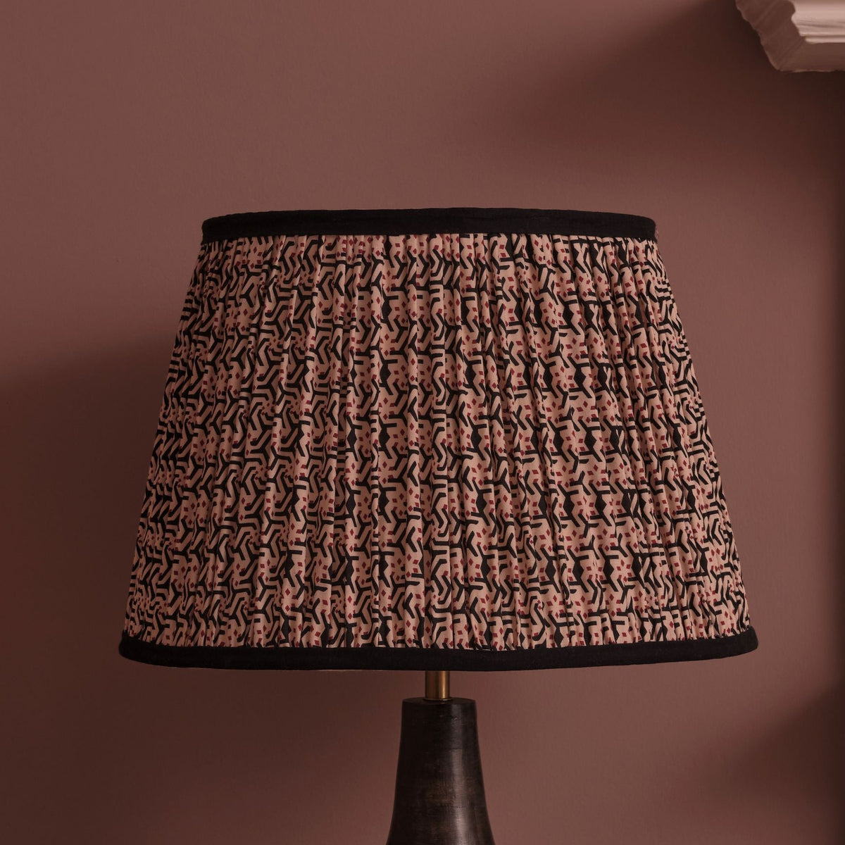 Nimana 35cm Gathered Lamp Shade - Black & Red Geometric