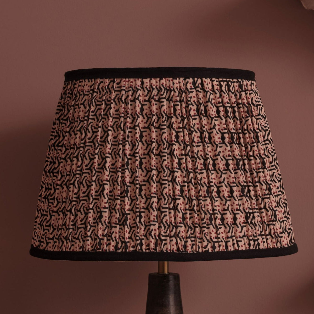 Nimana 25cm Gathered Lamp Shade - Black & Red Geometric - Laura James 