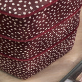 Margot 45cm Hexagon Footstool - Burgundy Spot with Burgundy Velvet Piping - Laura James 