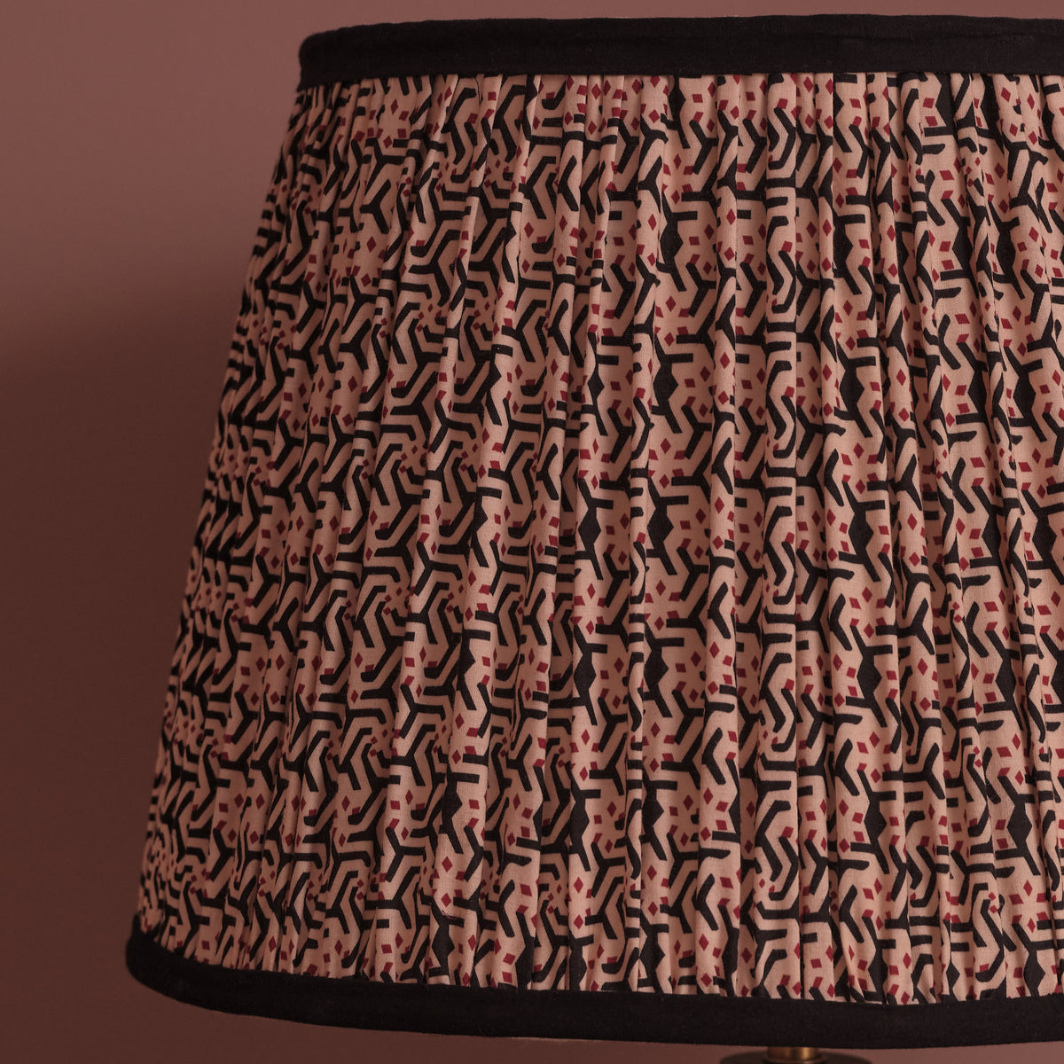 Nimana 35cm Gathered Lamp Shade - Black & Red Geometric