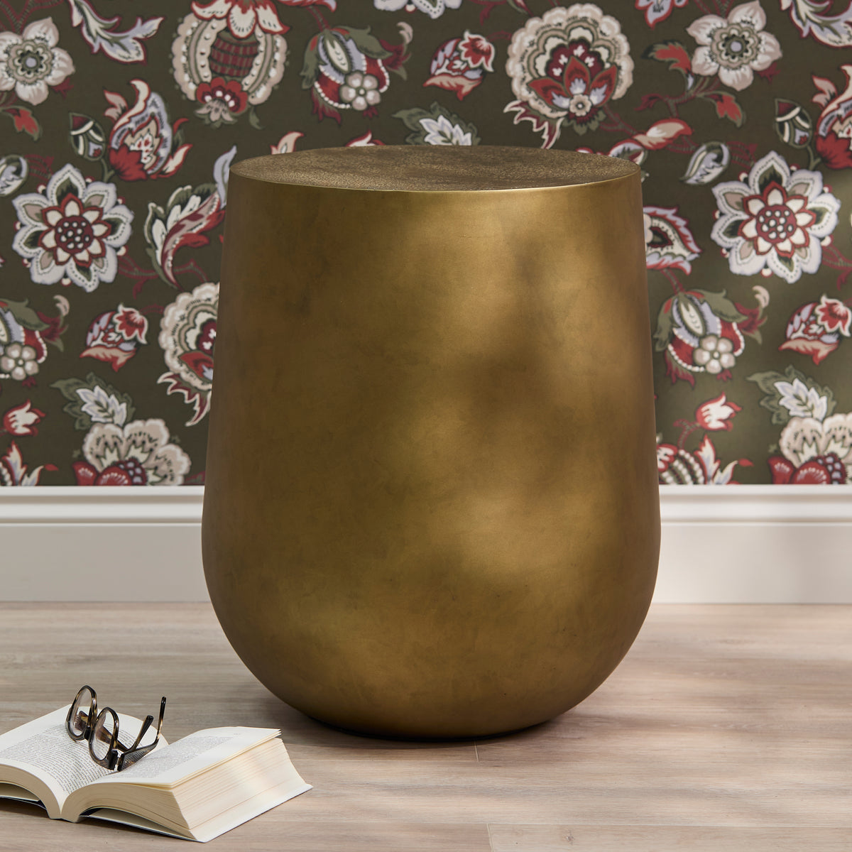 Astra 41cm Round Metal Side Table - Antique Brass - Laura James 