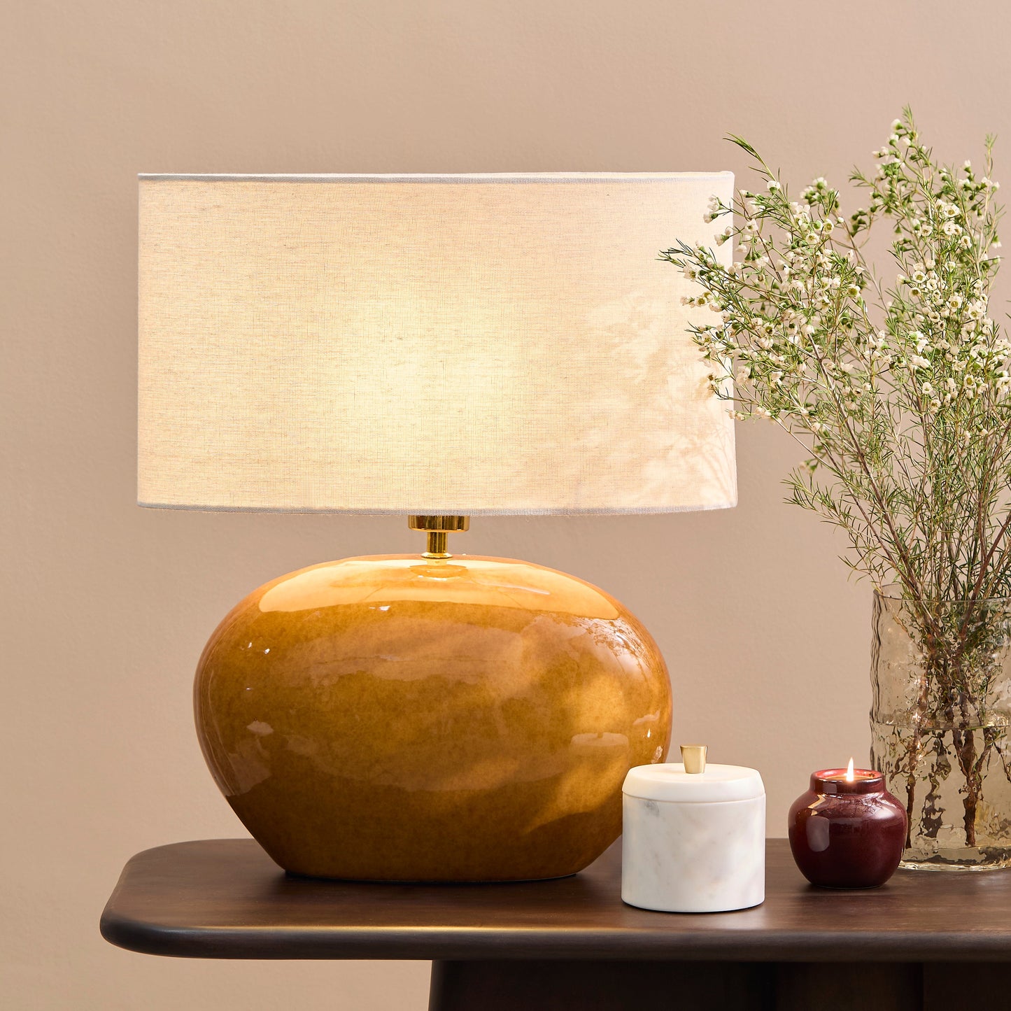 Skelton 50cm Table Lamp - Saffron Yellow with Off-White Shade - Laura James 