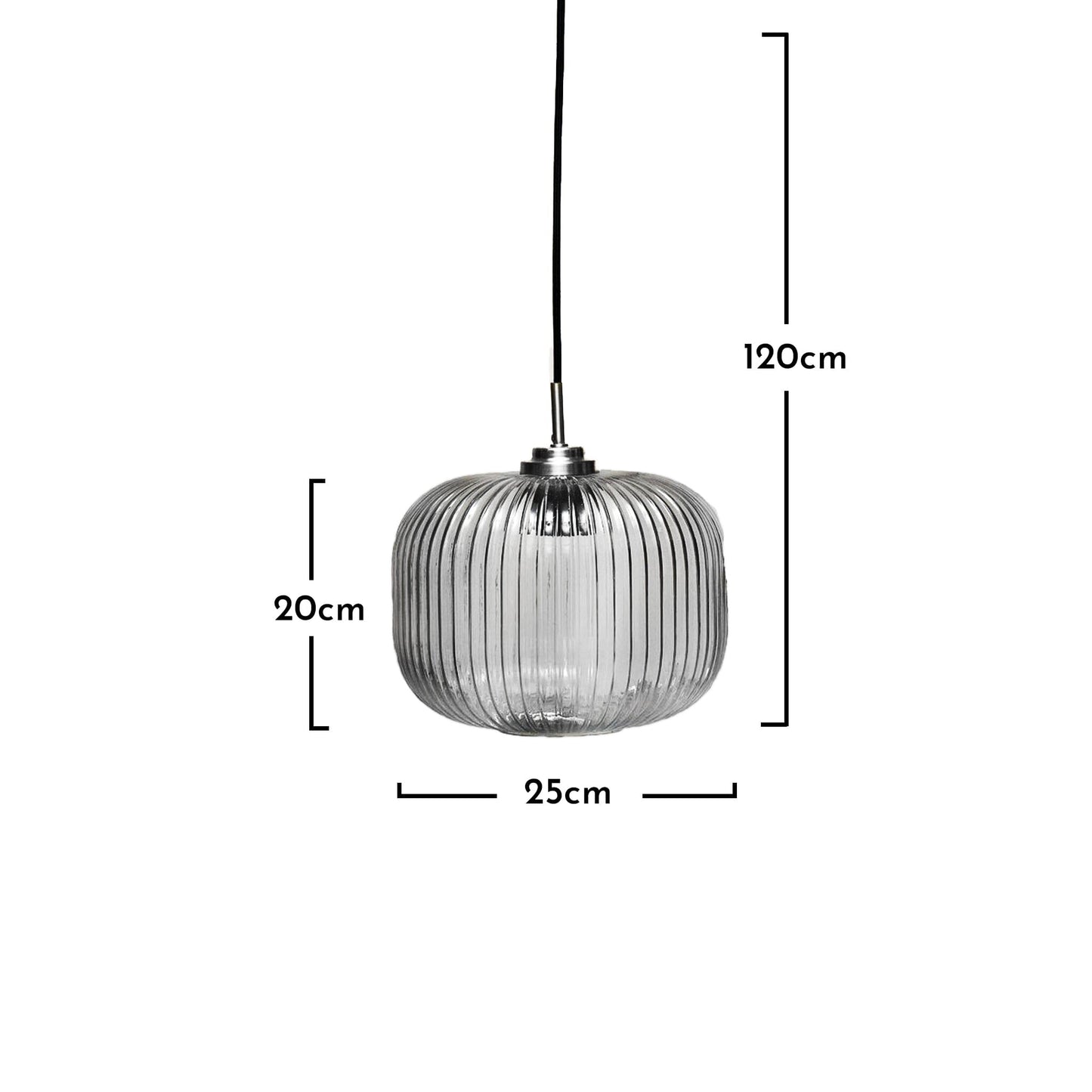 Smoked Fluted Glass and Chrome Pendant Light