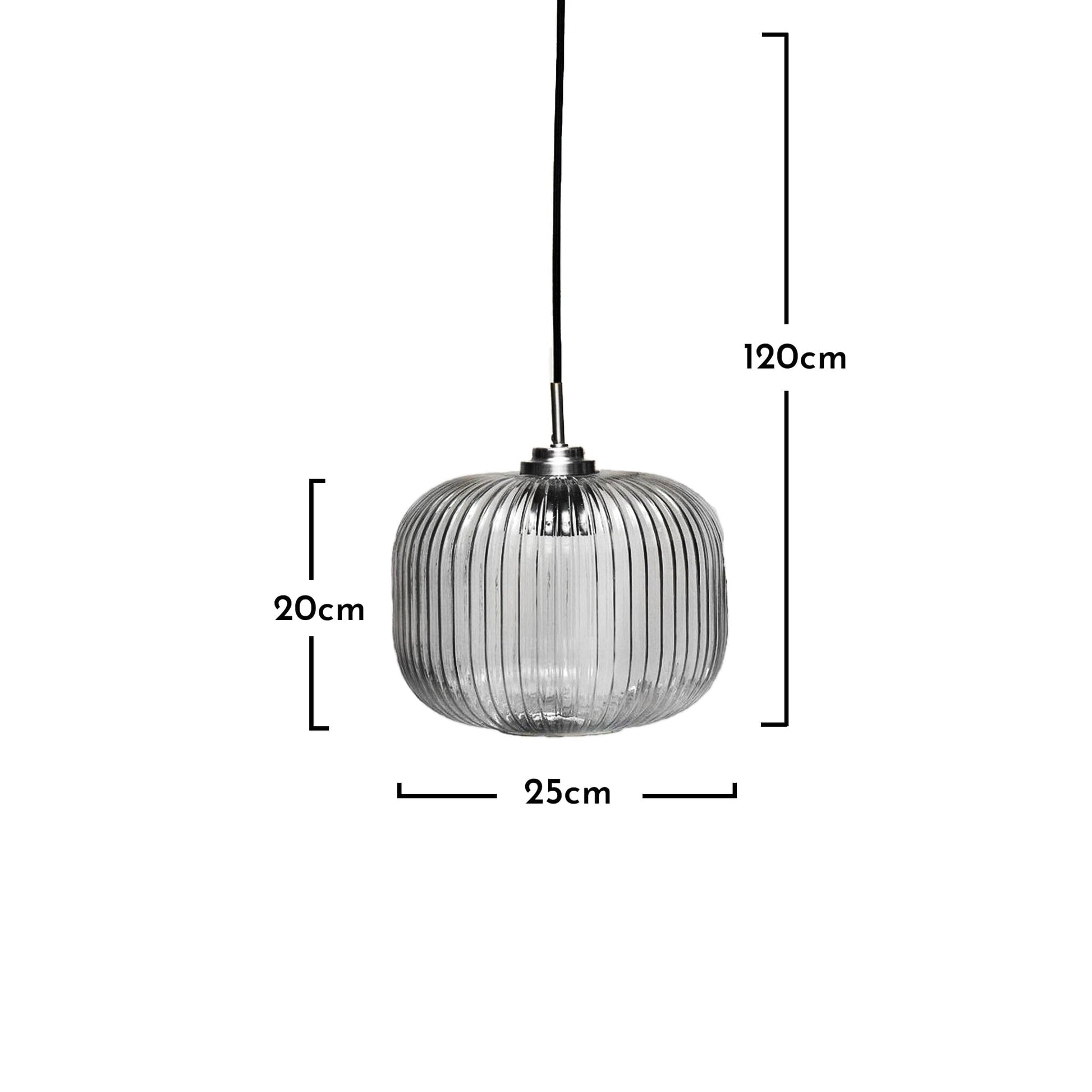 Smoked Fluted Glass and Chrome Pendant Light