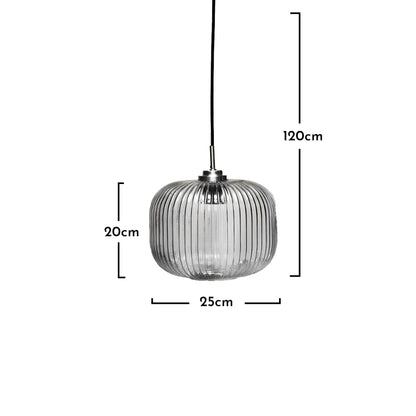Smoked Fluted Glass and Chrome Pendant Light